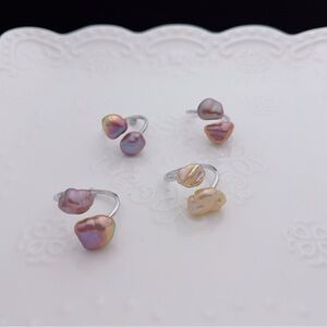 R24 S925 High Quality Freshwater Baroque Pearl Open Top Freesize Ring